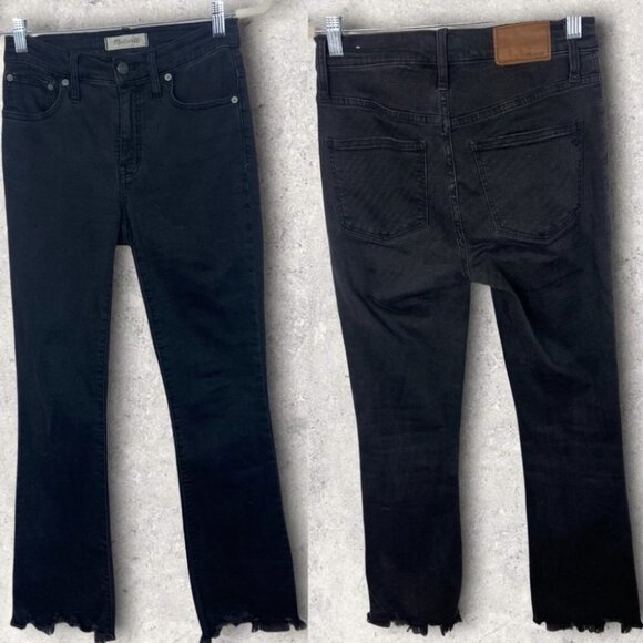 Madewell Tall Black Cali Demi-Boot Chewed Hem Jeans Size 25 Tall Raw Kick Flare - Picture 4 of 14